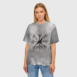 Футболка оверсайз женская Мистический ворон в руническом компасе вегвизир, цвет: 3D-принт — фото 2