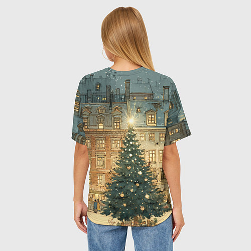 Женская футболка оверсайз Новогодний старый город / 3D-принт – фото 4