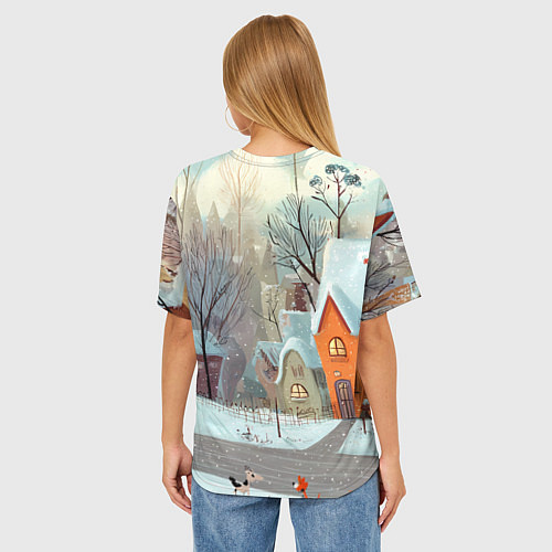 Женская футболка оверсайз Милый новогодний дворик / 3D-принт – фото 4
