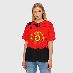 Футболка оверсайз женская Манчестер Юнайтед краски брызги, цвет: 3D-принт — фото 2