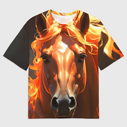 Женская футболка оверсайз Портрет огненной лошади