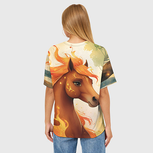 Женская футболка оверсайз Милая огненная лошадь / 3D-принт – фото 4