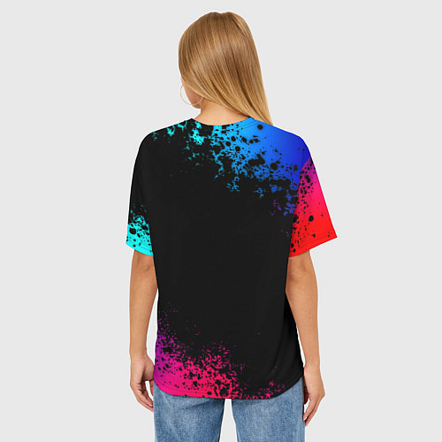 Женская футболка оверсайз Бавария Мюнхен краски неон градиент / 3D-принт – фото 4