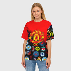 Футболка оверсайз женская Манчестер Юнайтед логотипы команд, цвет: 3D-принт — фото 2