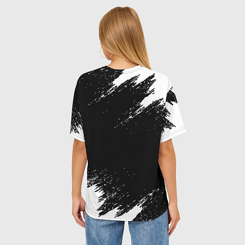 Женская футболка оверсайз Реал Мадрид черно белые краски / 3D-принт – фото 4