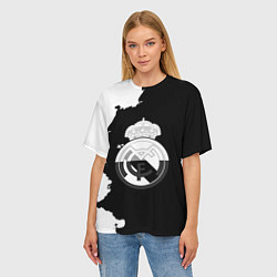 Футболка оверсайз женская Реал Мадрид черно белые краски, цвет: 3D-принт — фото 2