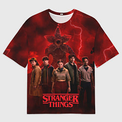 Женская футболка оверсайз Герои и демогоргон Загадочные события финал