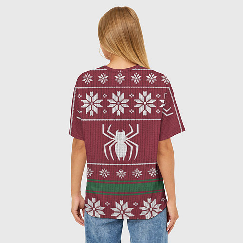 Женская футболка оверсайз Рождественский свитер Человека паука / 3D-принт – фото 4