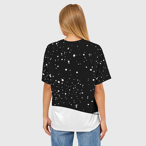 Женская футболка оверсайз Пингвин в шапке Санты / 3D-принт – фото 4