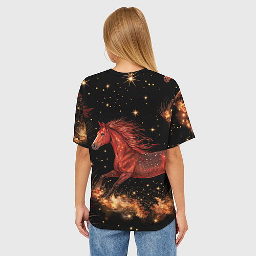 Женская футболка оверсайз Огненные лошади - паттерн / 3D-принт – фото 4