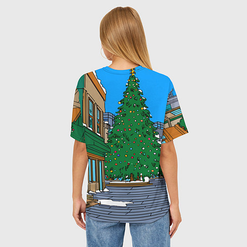 Женская футболка оверсайз Новогодняя лошадка и елка / 3D-принт – фото 4
