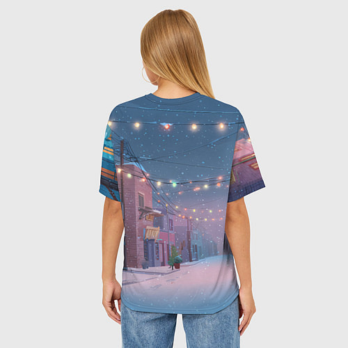 Женская футболка оверсайз Лошадка с новогоднем венком 2026 / 3D-принт – фото 4