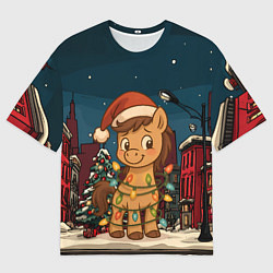 Футболка оверсайз женская Лошадка в новогодней гирлянде, цвет: 3D-принт