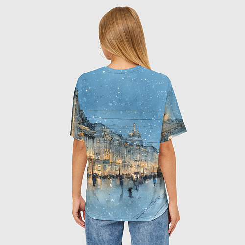 Женская футболка оверсайз Снежный вечер Санкт-Петербурга / 3D-принт – фото 4