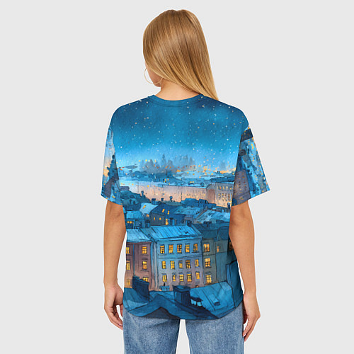 Женская футболка оверсайз Крыши зимнего Питера / 3D-принт – фото 4