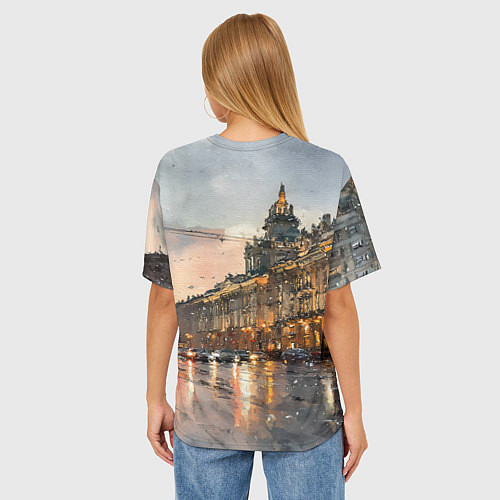 Женская футболка оверсайз Санкт-Петербург - мокрый снег / 3D-принт – фото 4