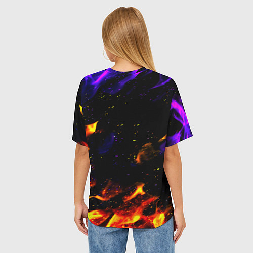 Женская футболка оверсайз Реал Мадрид огонь текстура / 3D-принт – фото 4