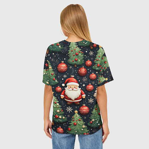 Женская футболка оверсайз Новый год паттерн Дед мороз / 3D-принт – фото 4