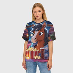 Футболка оверсайз женская Новогодняя лошадка с попкорном, цвет: 3D-принт — фото 2