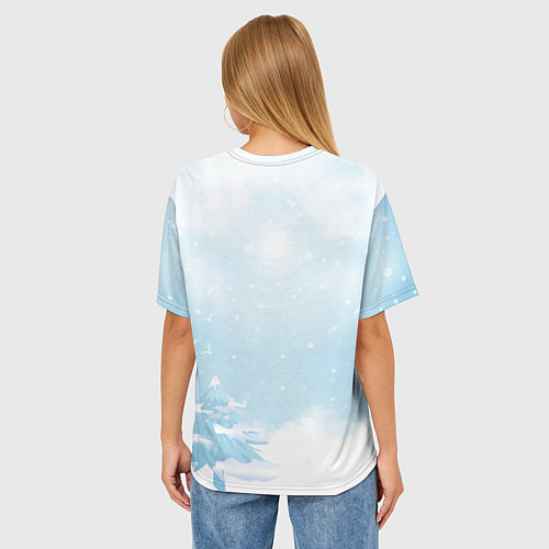 Женская футболка оверсайз Санта в зимнем лесу / 3D-принт – фото 4