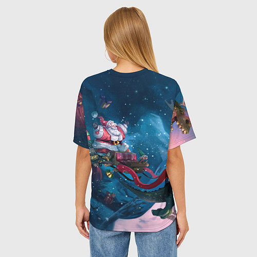 Женская футболка оверсайз Санта с динозавром / 3D-принт – фото 4