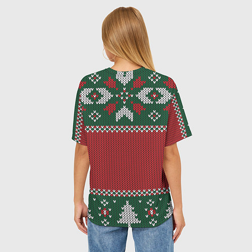 Женская футболка оверсайз Новогодний узор вязаный / 3D-принт – фото 4