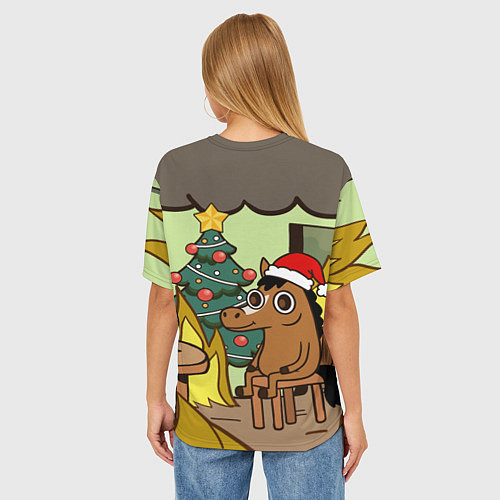 Женская футболка оверсайз Конь среди огня - this is fine / 3D-принт – фото 4