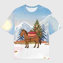 Женская футболка оверсайз Лошадь с салатом Под шубой