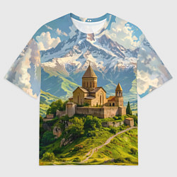 Женская футболка оверсайз Храм у подножия вечных вершин