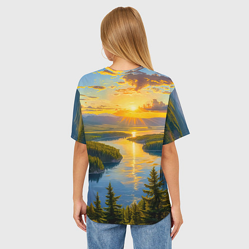 Женская футболка оверсайз Золотой путь реки / 3D-принт – фото 4