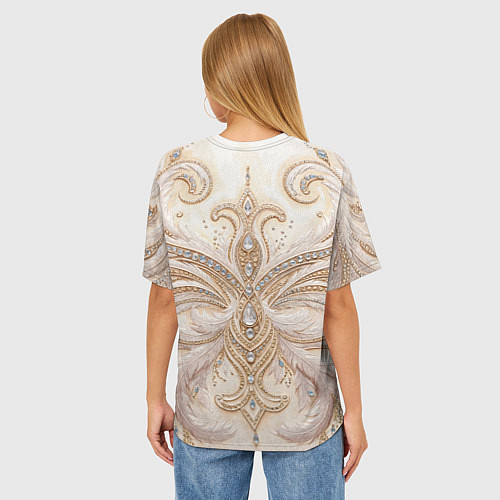 Женская футболка оверсайз Перламутровый орнамент с перьями / 3D-принт – фото 4