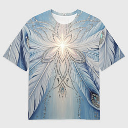 Женская футболка оверсайз Ледяной перьевой орнамент со светом