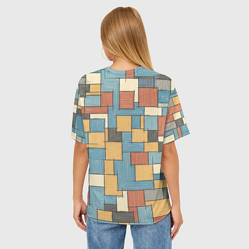 Женская футболка оверсайз Конь и квадраты / 3D-принт – фото 4