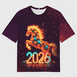 Женская футболка оверсайз Новогодняя мандариновая лошадь 2026