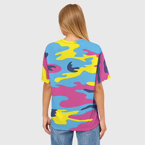 Женская футболка оверсайз Камуфляж: голубой/розовый/желтый / 3D-принт – фото 4