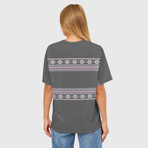 Женская футболка оверсайз Узор с оленями / 3D-принт – фото 4