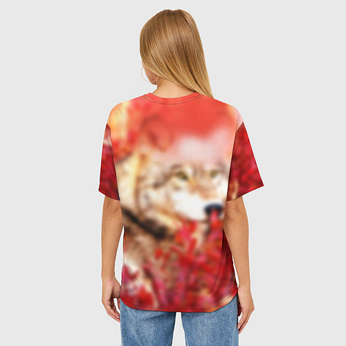 Женская футболка оверсайз Осенний волк / 3D-принт – фото 4