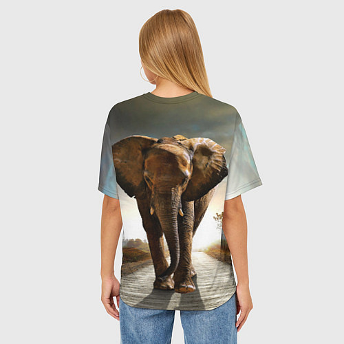Женская футболка оверсайз Дикий слон / 3D-принт – фото 4