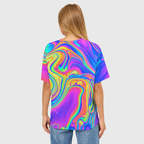 Женская футболка оверсайз Цветные разводы / 3D-принт – фото 4