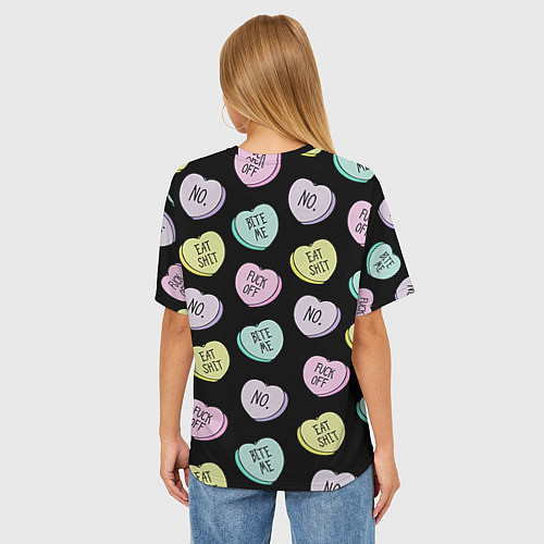 Женская футболка оверсайз Сердца с надписями / 3D-принт – фото 4