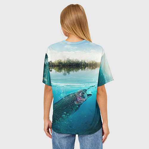 Женская футболка оверсайз Рыбалка на спиннинг / 3D-принт – фото 4