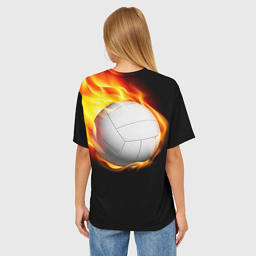 Женская футболка оверсайз Волейбольный мяч летит в огне / 3D-принт – фото 4