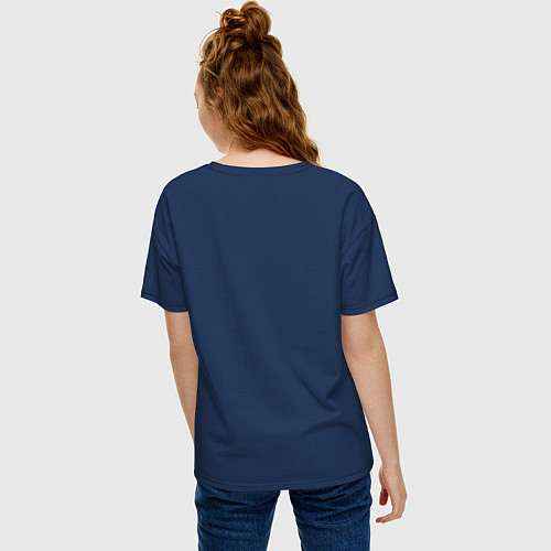 Женская футболка оверсайз Луна с котами / Тёмно-синий – фото 4