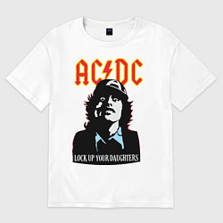 Футболка оверсайз женская AC/DC: Lock up your daughters, цвет: белый