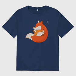 Футболка оверсайз женская Лисички, цвет: тёмно-синий