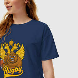 Футболка оверсайз женская Rugby: Russian Bear, цвет: тёмно-синий — фото 2
