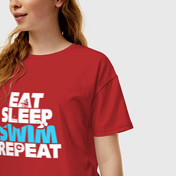Футболка оверсайз женская Eat sleep swim repeat, цвет: красный — фото 2