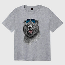 Футболка оверсайз женская Медведь в очках, цвет: меланж