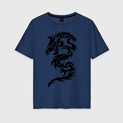 Футболка оверсайз женская Тату-дракон9, цвет: тёмно-синий