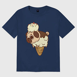 Футболка оверсайз женская Мопс-мороженое, цвет: тёмно-синий